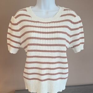 Striped Knit Short Sleeve Sweater